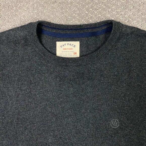 Fat Face Sweater Men's XL Charcoal Gray Wool Cotton Crew Neck - Picture 2 of 9